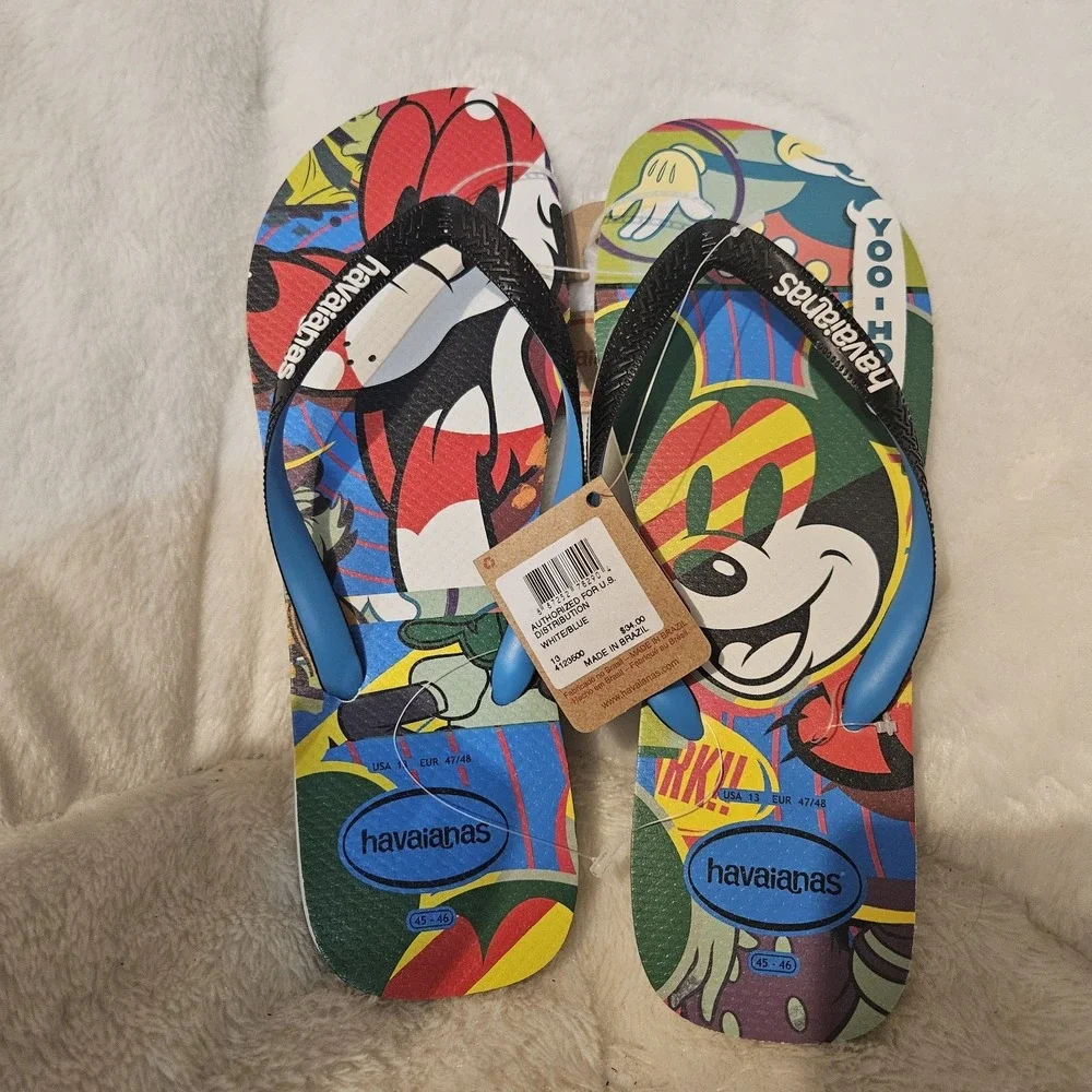 Havaianas Men's Disney Flip Flops Mickey Mouse‎ Pluto Size 13 EUR 45/46 NWT